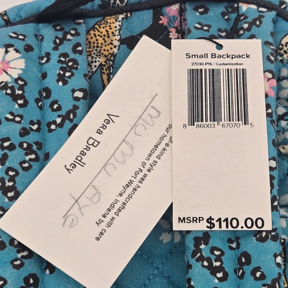 Vera Bradley Small Backpack Wild Tigers Blue Quilted Cotton Bag NWT Retired